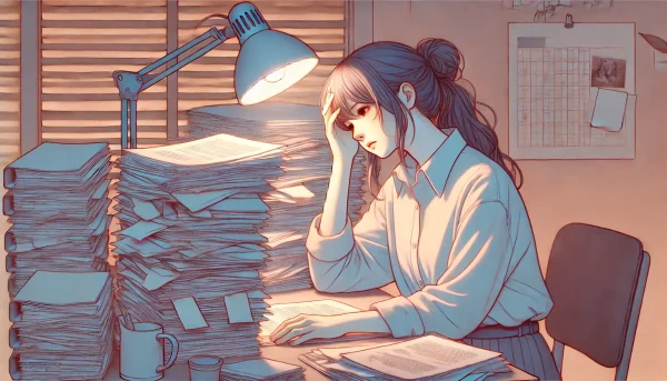 残業に追われている女性