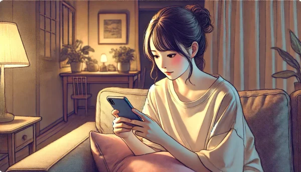 スマートフォンを眺める女性